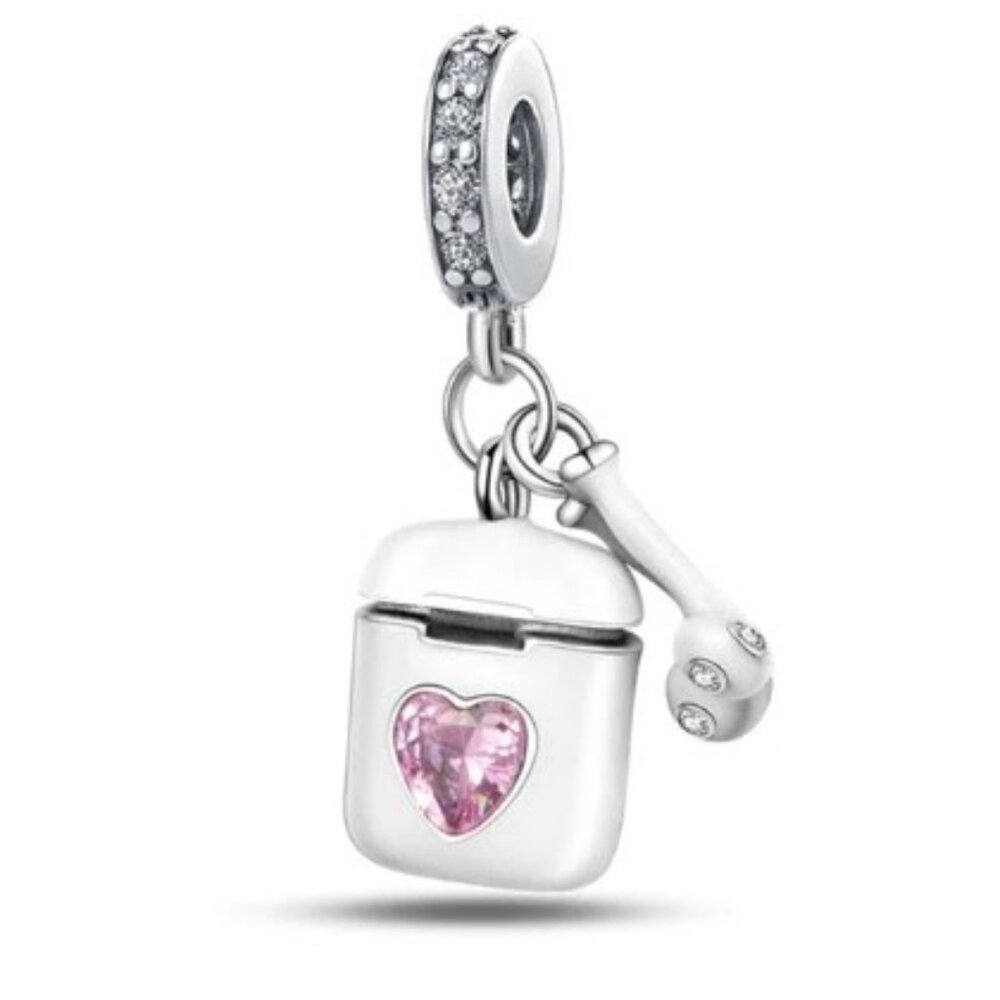 🎆Linx Sterling Silver Ear Bud Headphone White Purple Heart Bracelet Charm